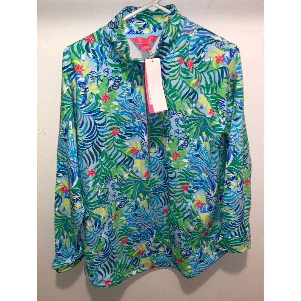 Lilly Pulitzer UPF 50+ Skipper Popover Multi Via Parigi Gold Womens L Half Zip
